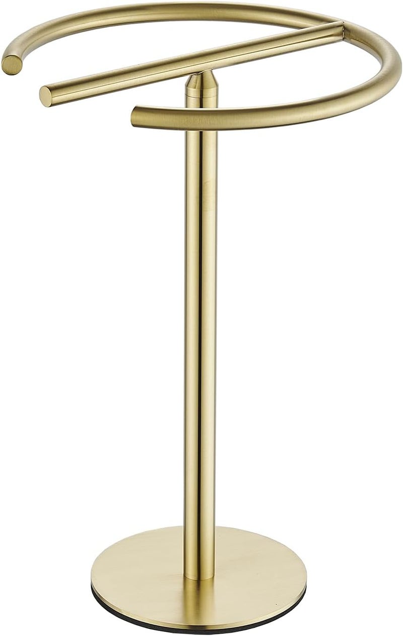 BTHRMHW Hand Towel Holder Stand,13 Inch Free-Standing Towel Rack Brushed Gold, SUS304 Stainless Steel Towel Bar Rack Stand, Tower Bar for Bathroom Kitchen Vanity Countertop - Image 1
